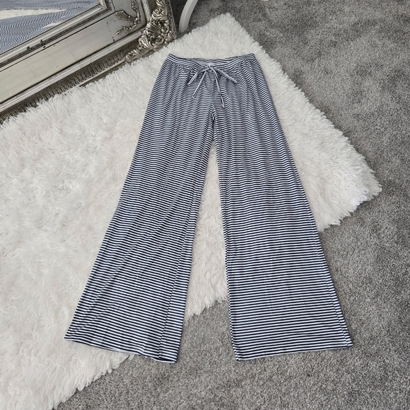 Fashion Casual Drawstring Elastic Waist Womens Stripe Wide Leg Pants. Bl… - Picture 1 of 9